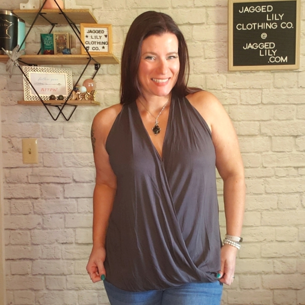 Cross Halter Tank in Charcoal